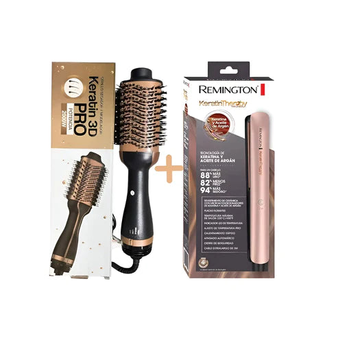 Plancha Queratina Remington + Cepillo Keratin Pro 3D - miscompritasweb