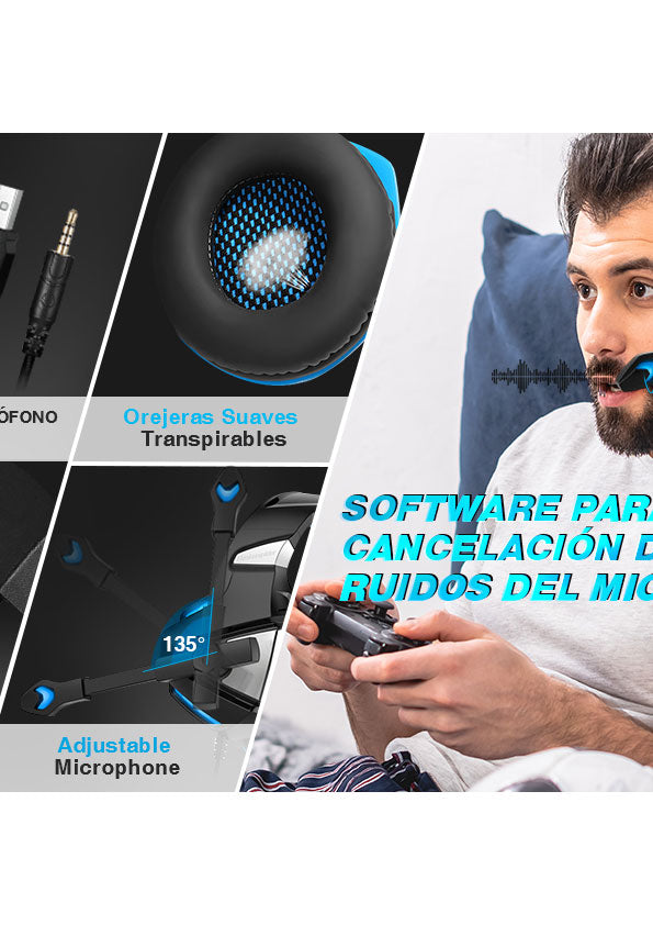 Auriculares PS4, XBOX, ONE, PC, diadema gamer con micrófono USB LEDS - miscompritasweb